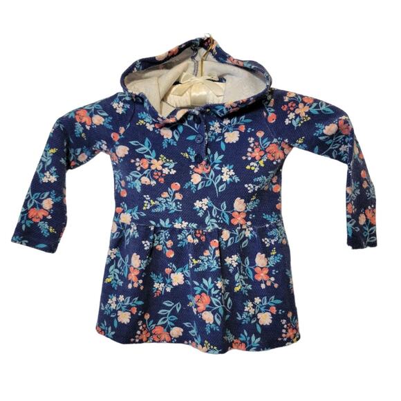 CARTERS  Hooded Waffel Henley Top Skirted Ruffle Blue Floral Girls Size 4T - Picture 1 of 4